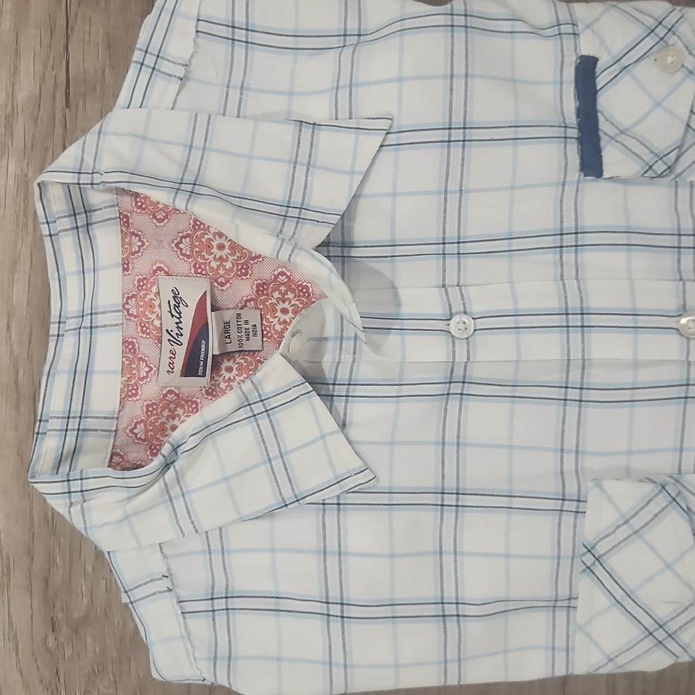 rare Vintage Blue and White Casual Button Down Shirt large